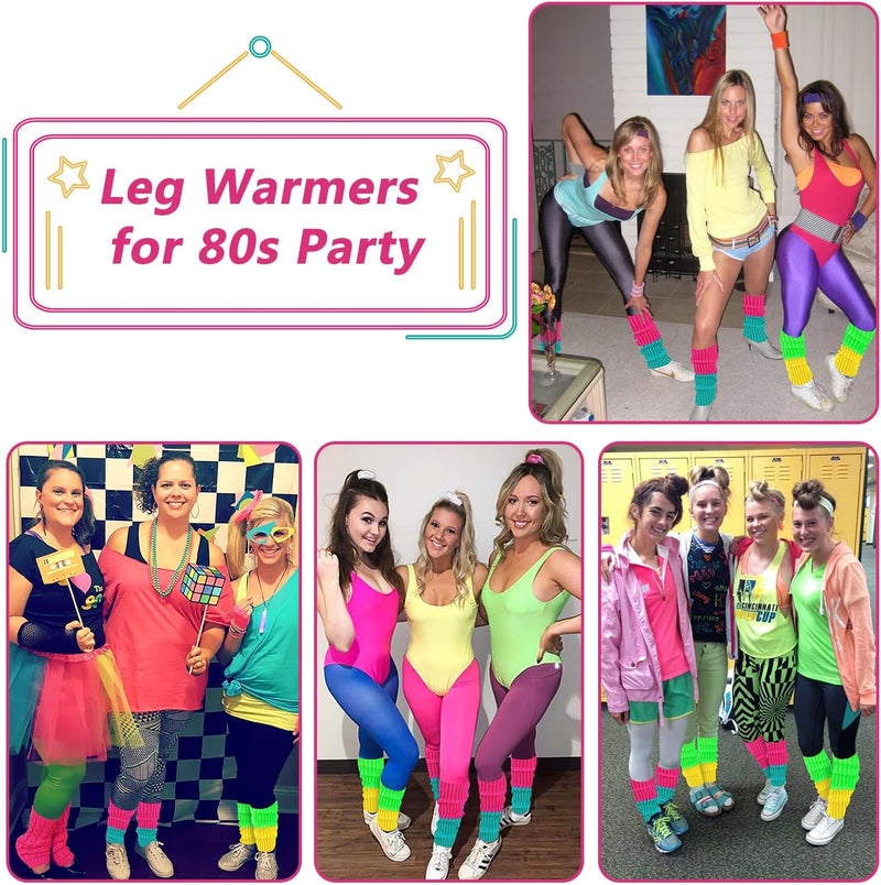 Junely 2 Pairs Leg Warmers for Women 80s Ribbed Knit Leg Warmer Pack for Ballet Dance Figure Skating Yoga Party Neon - Image 2